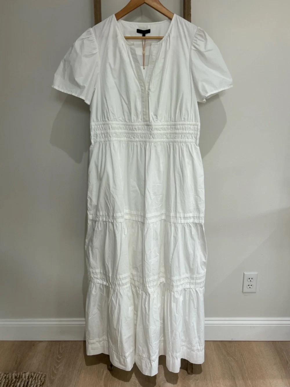 Quince Organic Cotton Poplin Smocked Tiered Maxi Dress White L NWT Boho Chic - Picture 2 of 13